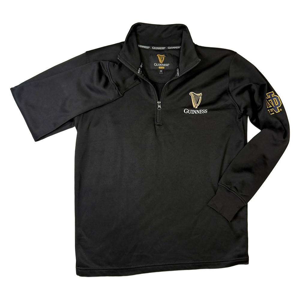 Guinness Notre Dame Mens Small 1/4 Zip Pullover Black Official Alumni Beer Logo